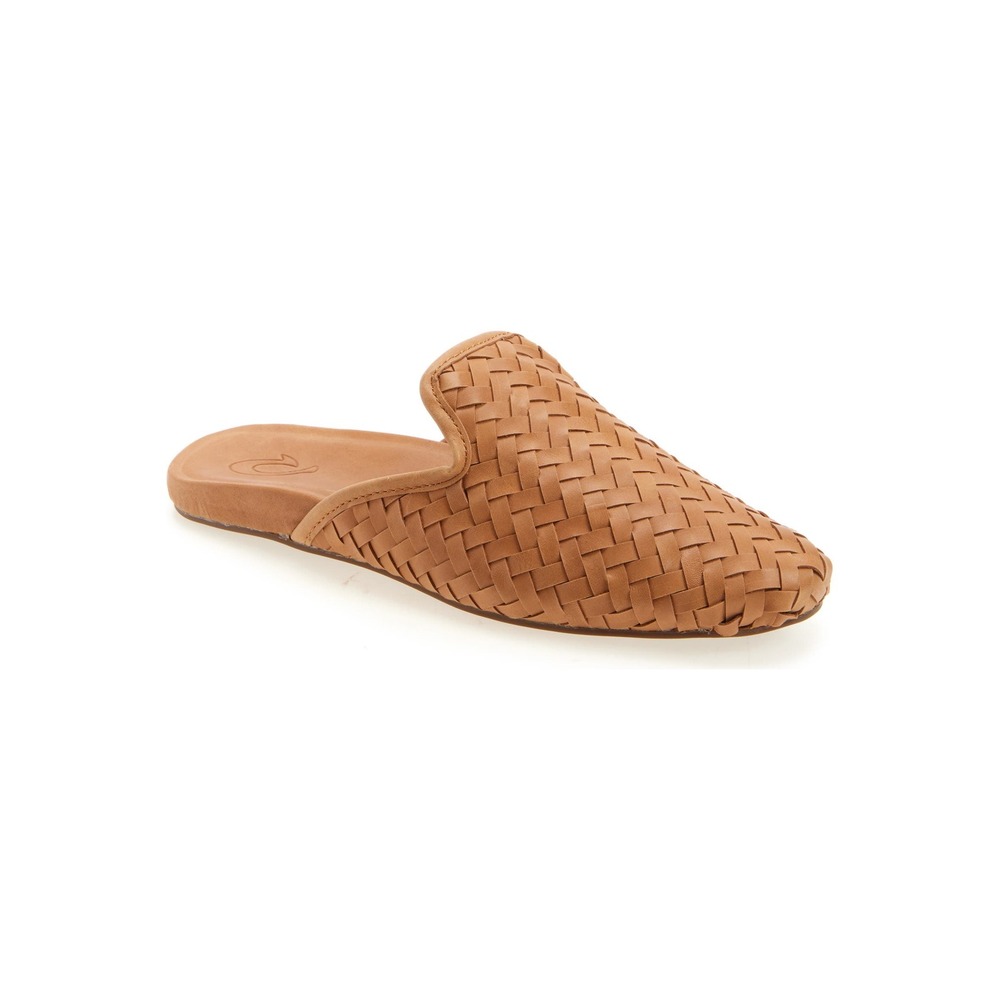 Olukai Mii Mule Woven Leather Mules Tan Brown Slip On Shoes Womens